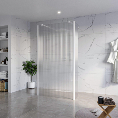 Fortifura Galeria Vrijstaande Inloopdouche - 110x200cm - Helder geribbeld - antikalk - 8mm veiligheidsglas - 2 zijwanden 30cm - wandsteunen en hoekprofielen - Wit mat