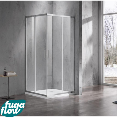FugaFlow Efficiente Vetro Douchecabine - 90x90x200cm - hoekinstap - helder glas - profiel - chroom