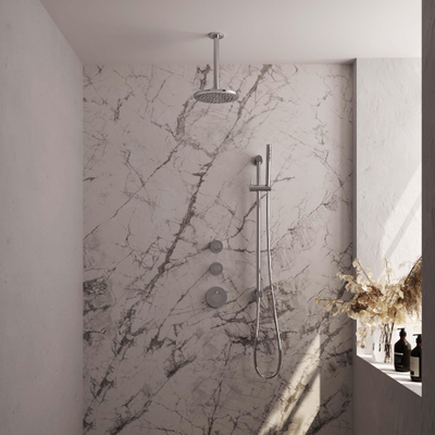 Brauer Chrome Edition Regendoucheset inbouw - hoofddouche 20cm - plafondarm 20cm - 3 gladde knoppen - handdouche staaf 1 stand - chroom