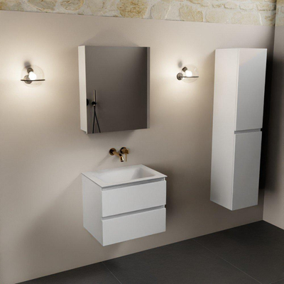 Mondiaz Aivy badmeubelset - 60x45x50cm - 0 kraangaten - 1 wasbak talc Solid surface - Midden - 2 lades - Met spiegelkast - MDF Talc