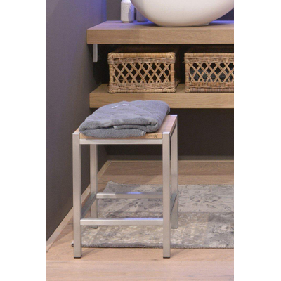 Looox Wood collection douche stool 35x30x45 met frame RVS geborsteld eiken RVS geborsteld
