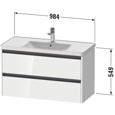 Duravit Ketho 2 wastafelonderbouwkast met 2 laden 98.4x45.5x54.9cm met grepen antraciet basalt mat