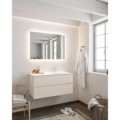 MONDIAZ VICA Badkamermeubelset - 100cm - 2 lades - wasbak Cloud rechts - 1 kraangat - solid surface linen