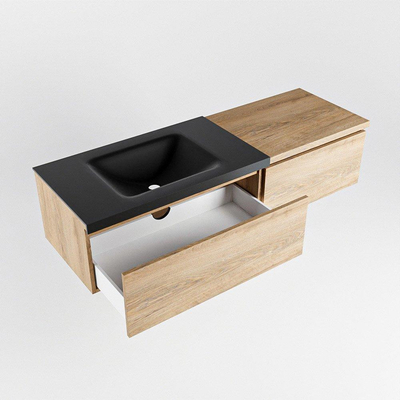 MONDIAZ BUKLA 140cm badmeubel met module 60 kleur Washed Oak met 2 lades. Wastafel CLOUD links 0 kraangaten kleur Urban.