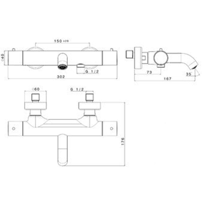 Plieger Napoli badkraan thermostatisch met omstel met koppelingen cool body chroom