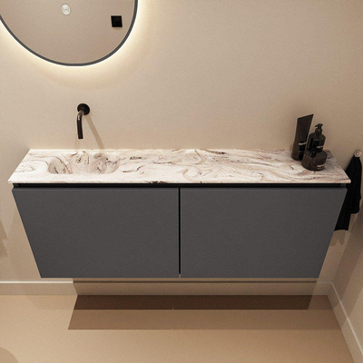 MONDIAZ TURE-DLUX 120cm toiletmeubel Dark Grey. EDEN wastafel Glace positie links. Zonder kraangat.