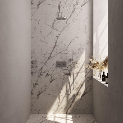 BRAUER Chrome Carving Thermostatische Regendouche inbouw - drukknoppen - SET 51 - 20cm hoofddouche - gebogen muurarm - staaf handdouche - doucheslang - wandaansluitbocht - chroom