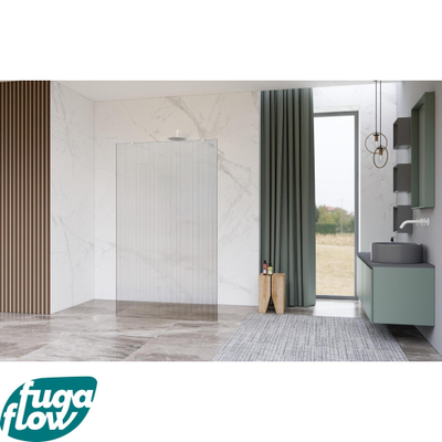 FugaFlow Eccelente Vetro Vrijstaande inloopdouche badkamer - 120x200cm - Helder geribbeld - antikalk - 8mm veiligheidsglas - met wandarmen - Wit mat -