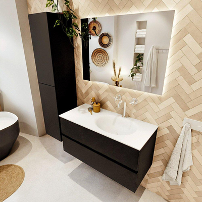 MONDIAZ VICA 100cm badmeubel onderkast Urban 2 lades. Wastafel MOON rechts 1 kraangat, kleur Talc.