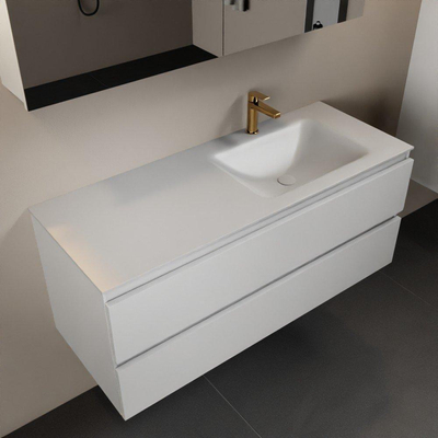 Mondiaz Aivy badmeubelset - 120x45x50cm - 1 kraangat - 1 wasbak talc Solid surface - Rechts - 2 lades - Met spiegelkast - MDF Talc