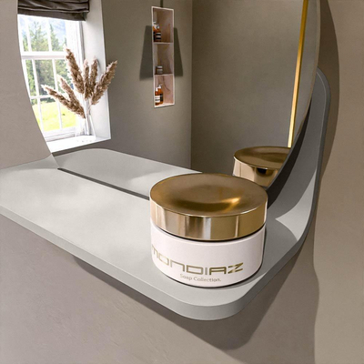 Mondiaz SPOT Badkamerspiegel - rond 30cm - spiegelplanchet - kleur Linen