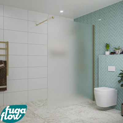 FugaFlow Eccelente Vetro inloopdouche badkamer - 140x200cm - mat glas - wandarm - geborsteld messing