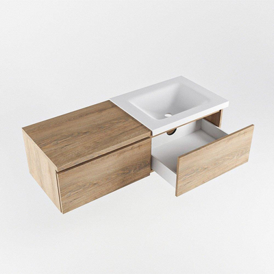 MONDIAZ BUKLA 120cm badmeubel met module 60 kleur Washed Oak met 2 lades. Wastafel CLOUD rechts 1 kraangat kleur Talc.