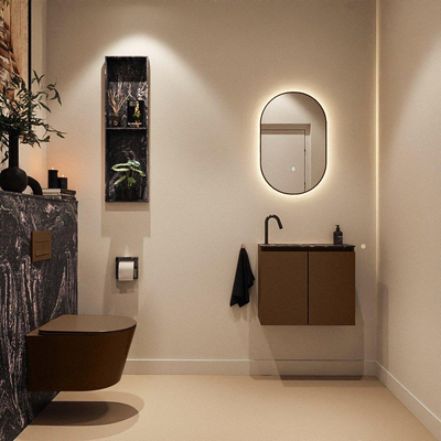 MONDIAZ TURE-DLUX 60cm toiletmeubel Rust. EDEN wastafel Lava positie links. Met 1 kraangat.