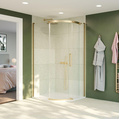 Crosswater Optix Douchecabine - 120x90cm - kwartrond - deur rechts - messing geborsteld