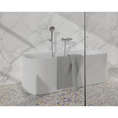 Fortifura Calvi Thermostatische badkraan met ronde handdouche, handdouchehouder en metalen doucheslang chroom