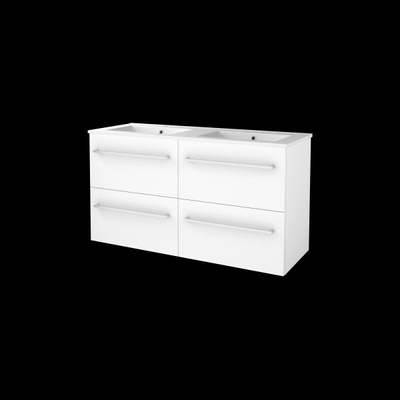 Basic-Line Start 46 badkamermeubelset - 120x46cm - met grepen - 4 lades - porseleinen wastafel - 2 kraangaten - MDF lak Ice White