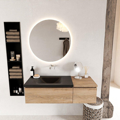 MONDIAZ BUKLA 120cm badmeubel met module 40 kleur Washed Oak met 2 lades. Wastafel CLOUD links 0 kraangaten kleur Urban.