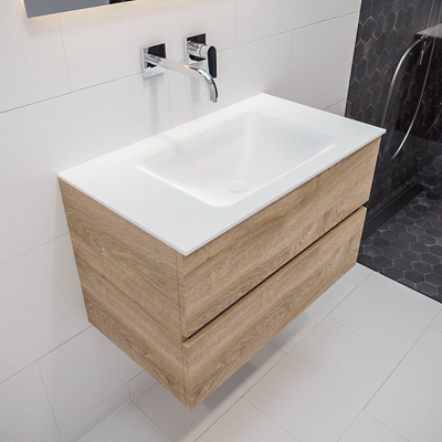 MONDIAZ VICA Badkamermeubelset - 80cm - 2 lades - wasbak Cloud midden - 0 kraangaten - solid surface washed oak