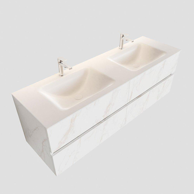 MONDIAZ VICA Badkamermeubelset - 150cm - 4 lades - wasbak Cloud dubbel - 2 kraangaten - solid surface carrara marmer