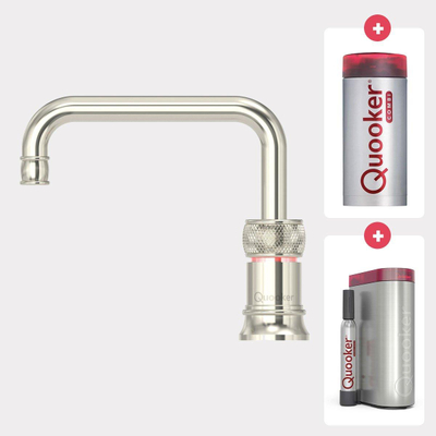 Quooker NL Classic Nordic square kokendwaterkraan opbouw uitloop draaibaar met Combi+ reservoir & Cube reservoir nikkel glans