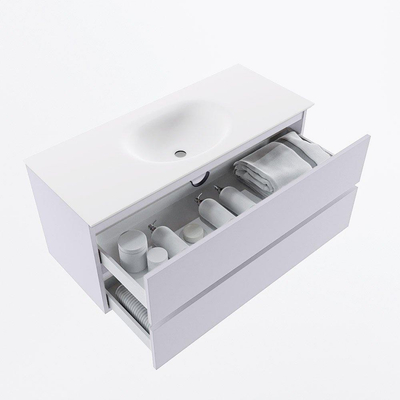 Mondiaz VICA Badkamermeubelset - 110cm - cale - 2 lades - Wastafel MOON - midden - 1 kraangat - kleur talc - XL versie 60cm hoog