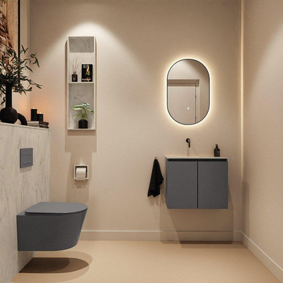 MONDIAZ TURE-DLUX 60cm toiletmeubel Dark Grey. EDEN wastafel Opalo positie links. Zonder kraangat.