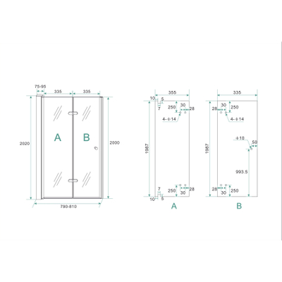 Wiesbaden Fold vouwbare nisdeur 80x202 links 8mm glas met NANO coating