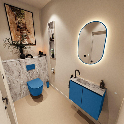 MONDIAZ TURE-DLUX 60cm toiletmeubel Jeans. EDEN wastafel Glace positie links. Met 1 kraangat.