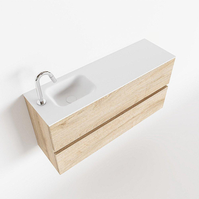 MONDIAZ ADA Toiletmeubel - 100x30x50cm - 1 kraangat - 2 lades - washed oak mat - wasbak links - Solid surface - Wit