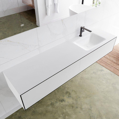 MONDIAZ LAGOM Badkamermeubelset - 180cm - 2 lades - Wastafel cloud - wasbak rechts - 1 kraangat - Solid surface urban