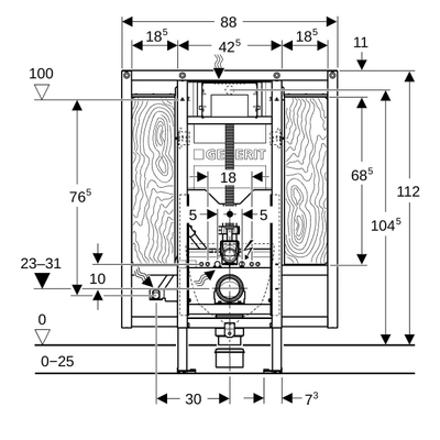GeberitDuofixw.-wc, 112 cm, sigma 12 cm, wc hoogte verstel. armst.