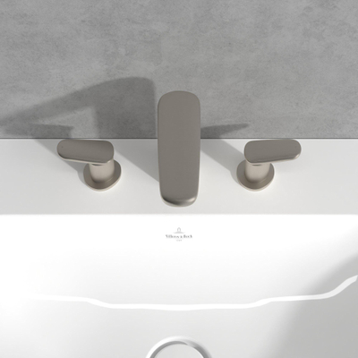 Villeroy & Boch Antao Driegats wastafelkraan - met Push-Open afvoergarnituur - Matt Brushed Nickel (RVS)