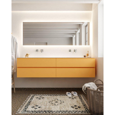 MONDIAZ VICA Badkamermeubelset - 200cm - 4 lades - wasbak Moon dubbel - 0 kraangaten - solid surface ocher