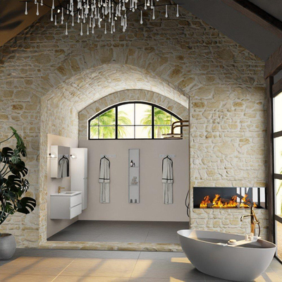 Mondiaz Aivy badmeubelset - 100x45x50cm - 1 kraangat - 1 wasbak talc Keramiek - Midden - 2 lades - Met spiegelkast - MDF Talc