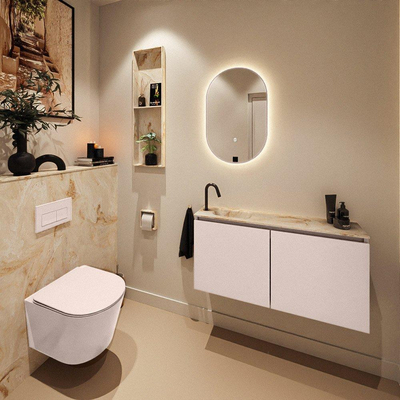 MONDIAZ TURE-DLUX 100cm toiletmeubel Rosee. EDEN wastafel Frappe positie links. Met 1 kraangat.