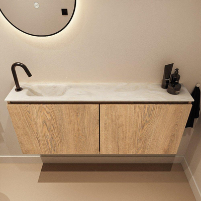 MONDIAZ TURE-DLUX 120cm toiletmeubel Washed Oak. EDEN wastafel Ostra positie links. Met 1 kraangat.
