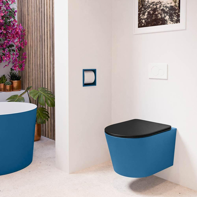 MONDIAZ LAVIE wandclosetpack - 36x53cm - diepspoel - rimless - Jeans (blauw) - softclose - quick-release - toiletzitting - Urban (zwart)