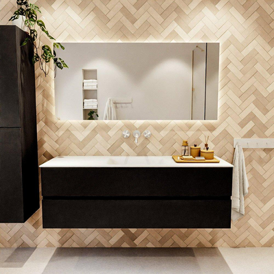 MONDIAZ VICA 150cm badmeubel onderkast Urban 2 lades. Wastafel CLOUD midden zonder kraangat, kleur Talc.