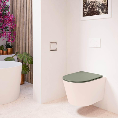 MONDIAZ LAVIE wandclosetpack - 36x53cm - diepspoel - rimless - Rosee (roze) - softclose - quick-release - toiletzitting - Army (groen)