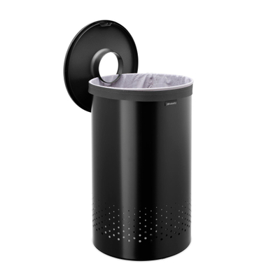 Brabantia Wasbox - 60 liter - kunststof deksel - uitneembare waszak - matt black/donker grijs