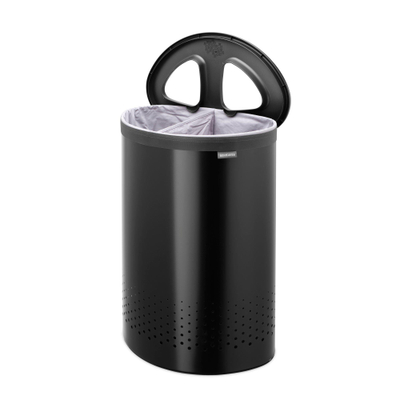 Brabantia Wasbox - 55 liter - kunststof deksel - uitneembare waszak - matt black/donker grijs