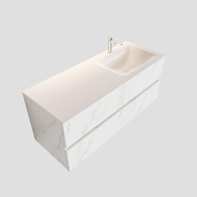 MONDIAZ VICA Badkamermeubelset - 120cm - 4 lades - wasbak Cloud rechts - 1 kraangat - solid surface carrara marmer