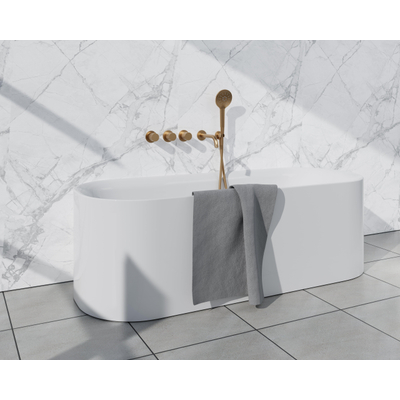 Fortifura Nebbio Badcombinatie-set - thermostaatkraan - inbouwdeel - 2x uitbreiding inbouwdeel - wandaansluitbocht - gladde doucheslang - ronde handdouche - uitloop - geborsteld messing