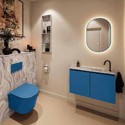 MONDIAZ TURE-DLUX 80cm toiletmeubel Jeans. EDEN wastafel Glace positie rechts. Met 1 kraangat.