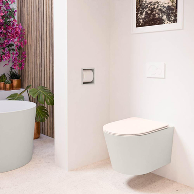 MONDIAZ LAVIE wandclosetpack - 36x53cm - diepspoel - rimless - Linen (offwhite) - softclose - quick-release - toiletzitting - Rosee (roze)