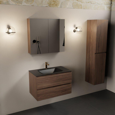 Mondiaz Aivy badmeubelset - 80x45x50cm - 1 kraangat - 1 wasbak urban Solid surface - Midden - 2 lades - Met spiegelkast - Melamine Mocha