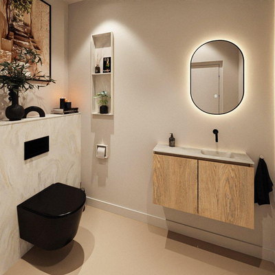 MONDIAZ TURE-DLUX 80cm toiletmeubel Washed Oak. EDEN wastafel Ostra positie rechts. Zonder kraangat.