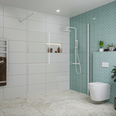 Fortifura Galeria inloopdouche - 180x200cm - helder glas - wandarm - mat wit