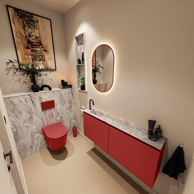 MONDIAZ TURE-DLUX 120cm toiletmeubel Fire. EDEN wastafel Glace positie links. Met 1 kraangat.